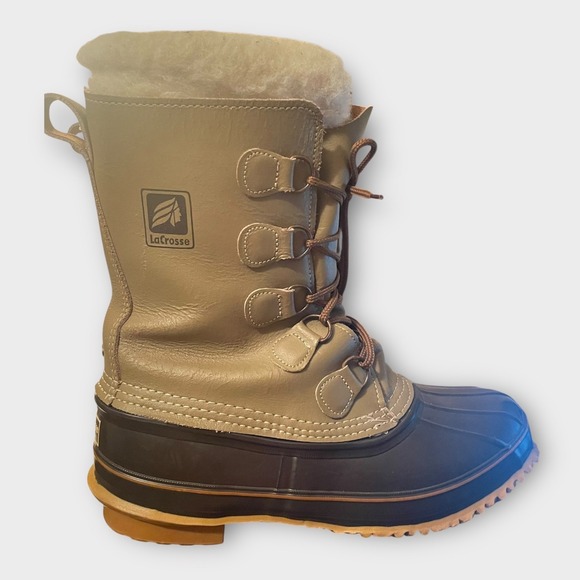 LaCrosse Leather Insulated Winter Duck Boots Fiberglass Shank Fur Sock USA Made - Picture 1 of 7